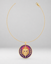 1. Verexion handcrafted 18k yellow gold pendant necklace with lion head relief and purple resin field
2. Ascension Verexion gold pendant with laurel rays sword motif and satin resin gradient
3. Close-up of Verexion pendant in 18k yellow gold with orchid-violet and royal purple resin detail
4. Modern heraldic luxury necklace in 18k gold with sculptural lion crest pendant