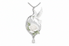 Sauge en Lumière dove necklace in white jadeite with diamond teardrops
Handcrafted luxury necklace with white agate rose and frosted rock crystal mountains
White jadeite dove pendant with gray spinel eye in gold setting
Aurora Perpetua necklace with carved chrome tourmaline leaves and diamond details