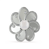 Halo des Fleurs laurel blossom earrings in 850 platinum with white moonstone center
Close-up of satin-finished laurel blossom earring with beveled petals and diamond pavé
Halo des Fleurs floral earring in platinum with diamond center and white sapphire accents
24K yellow gold laurel blossom earring with white moonstone center and diamond pavé