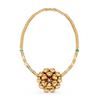 Bloom Éblouissant 22K gold flower necklace with sculptural pendant on microball chain
Close-up of Bloom Éblouissant polished 22K gold floral pendant necklace
Bloom Éblouissant necklace in 22K gold with White Sapphire detail
Handcrafted 22K gold microball chain necklace with layered flower pendant