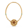Bloom Éblouissant 22K gold flower necklace with sculptural pendant on microball chain
Close-up of Bloom Éblouissant polished 22K gold floral pendant necklace
Bloom Éblouissant necklace in 22K gold with White Sapphire detail
Handcrafted 22K gold microball chain necklace with layered flower pendant